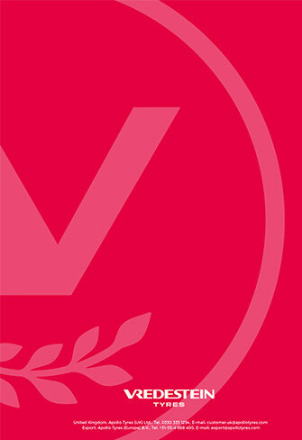 Okładka katalogu opon Vredestein Tyres w kolorze malinowym z logo
