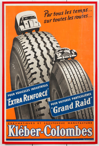 Zabytkowy plakat reklamowy opon Kléber-Colombes Extra Renforcé i Grand Raid