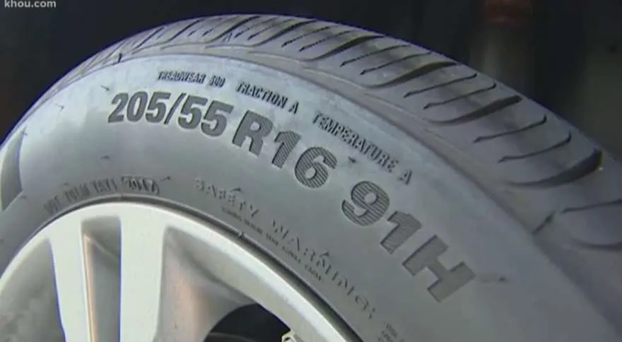 Oznaczenie rozmiaru opony 205/55 R16 91H na boku opony